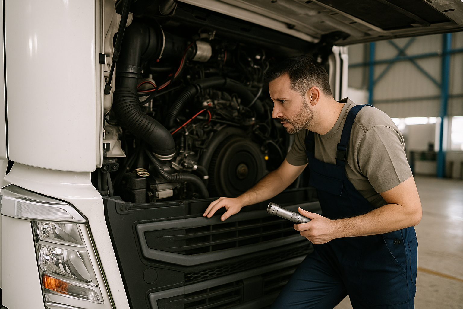 Mecánico revisando un camión
